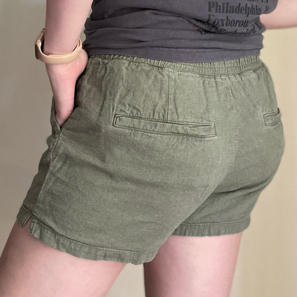Olive Green Linen Shorts - Picture 4 of 5